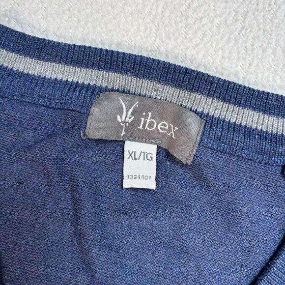 Ibex Sweater Men's XL Blue Merino Wool V Neck Long Sleeve Pullover‎ 1324407 - Picture 4 of 12